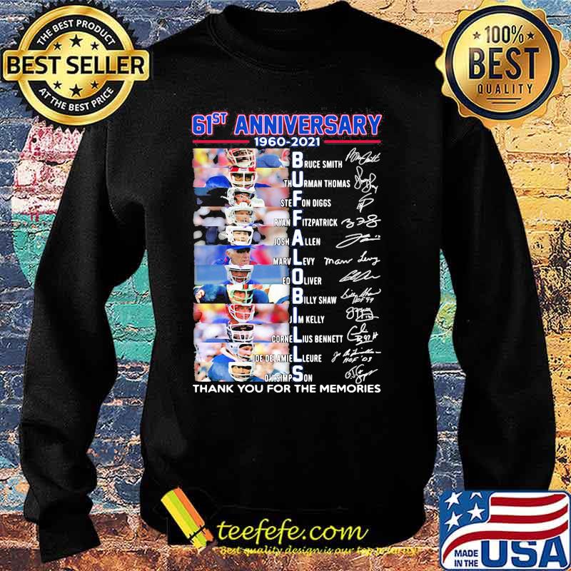 61st Anniversary 1960 2021 Buffalo Bills Thank You For The Memories Signature Shirt Sweater 61st Anniversary 1960 2021 Buffalo Bills Thank You For The Memories Signature Shirt Sweater