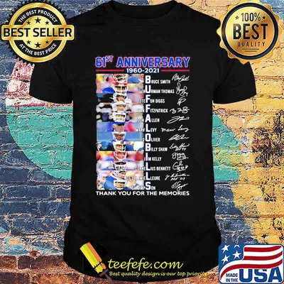 61st Anniversary 1960 2021 Buffalo Bills Thank You For The Memories Signature Shirt