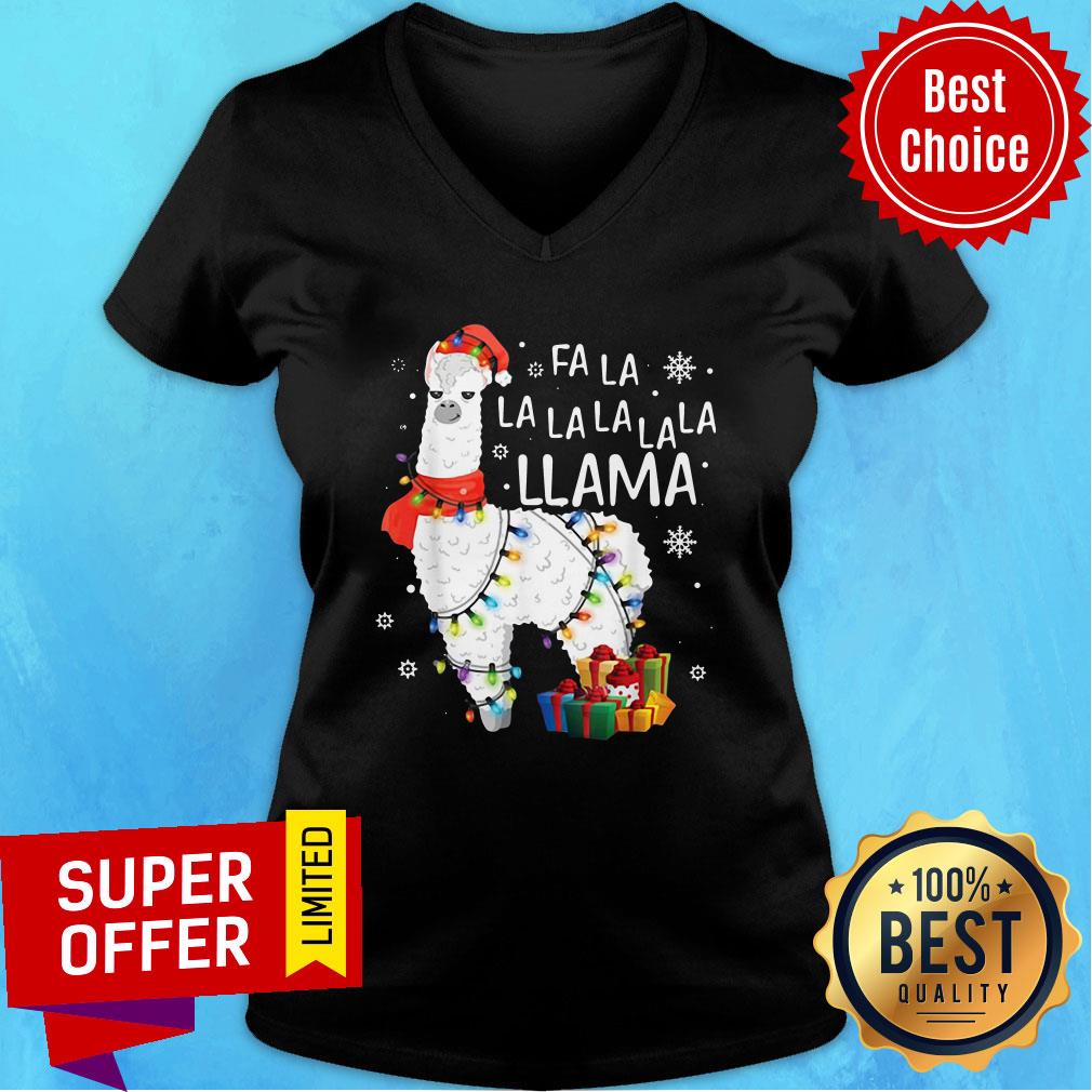 Awesome Santa Llama Fa La La La Light Christmas Shirt