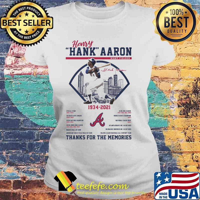 Herry Hank Aaron Right Fielder 1934 2021 Thank You For The Memories Chiefs Shirt Laides tee Herry Hank Aaron Right Fielder 1934 2021 Thank You For The Memories Chiefs Shirt Laides tee