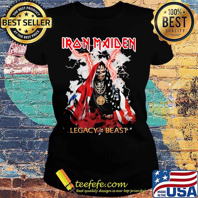 Iron Maiden Legacy Of The Beast Skull American Flag Shirt Ladies tee Iron Maiden Legacy Of The Beast Skull American Flag Shirt Ladies tee