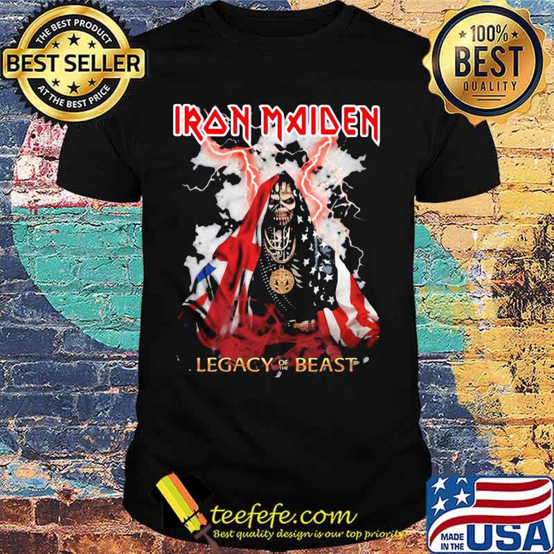 Iron Maiden Legacy Of The Beast Skull American Flag Shirt