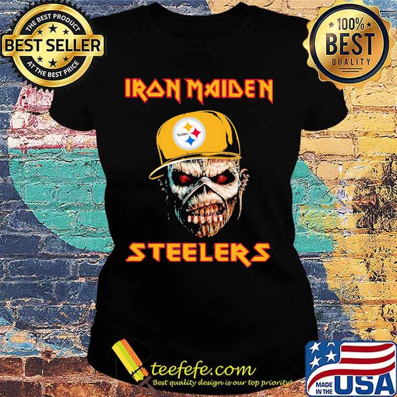 Iron Maiden Wear Hat Logo Steelers Football Shirt Ladies tee Iron Maiden Wear Hat Logo Steelers Football Shirt Ladies tee