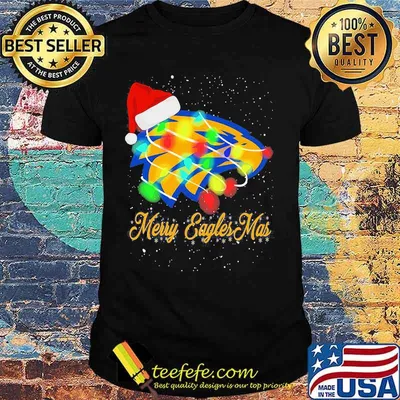 Merry Eagles Mar Hat Santa Claus Lights Christmas Shirt