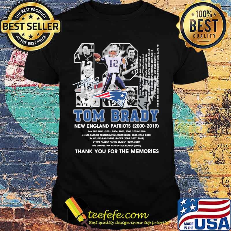 Number 12 Tom Brady New England Patriots 2000 2019 Signature Shirt