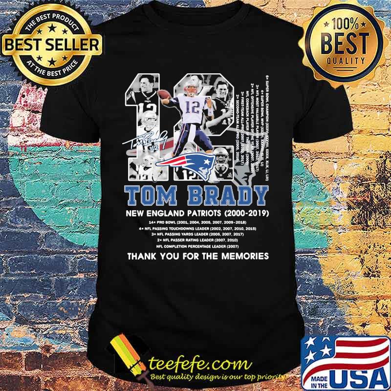 Number 12 Tom Brady New England Patriots 2000 2019 Signature Shirt