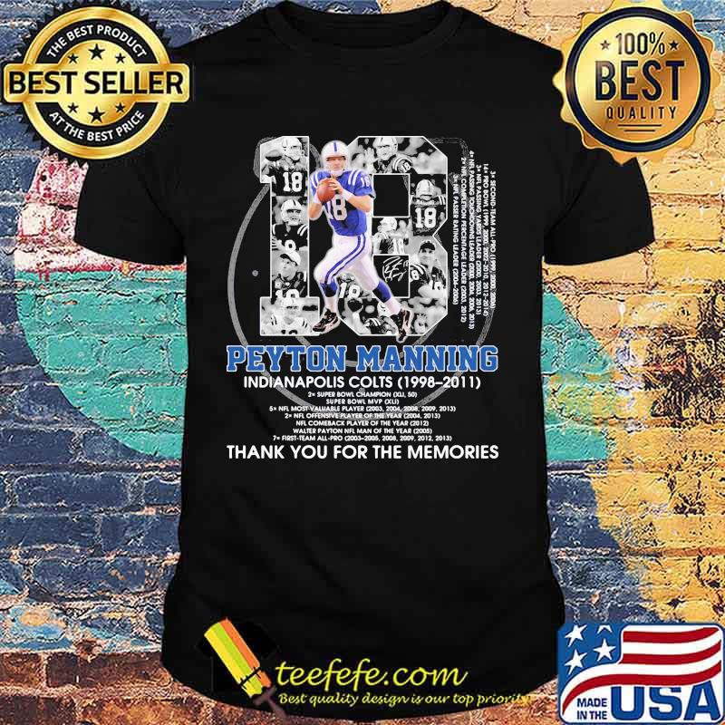 Number 18 Peyton Manning Indianapolis Colts 1998 2011 Signature Shirt Number 18 Peyton Manning Indianapolis Colts 1998 2011 Signature Shirt