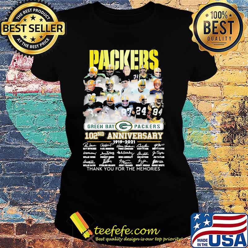Packers Green Bay Packers 102nd Anniversary 1919 2021 Signature Shirt Ladies tee Packers Green Bay Packers 102nd Anniversary 1919 2021 Signature Shirt Ladies tee