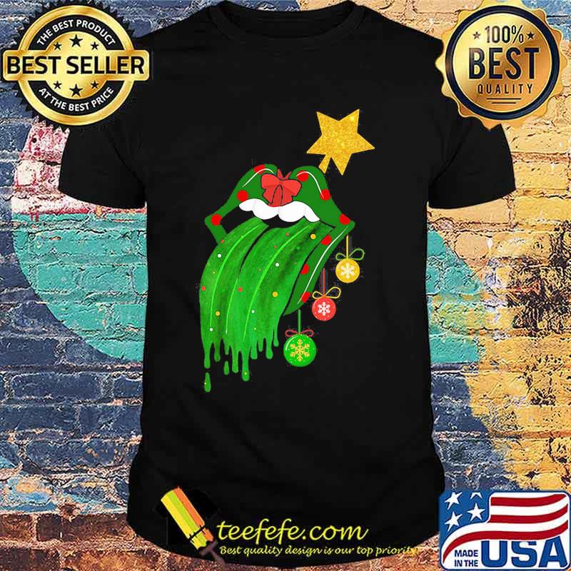 Rock And Roll Rolling Stone Lips Grinch Merry Xmas Shirt