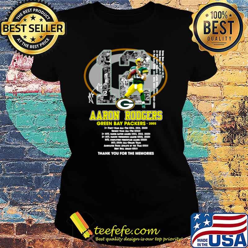 12 Aaron Rodgers Green Bay Packers 2005 thank you for the memories signatures s Ladies tee 12 Aaron Rodgers Green Bay Packers 2005 thank you for the memories signatures s Ladies tee