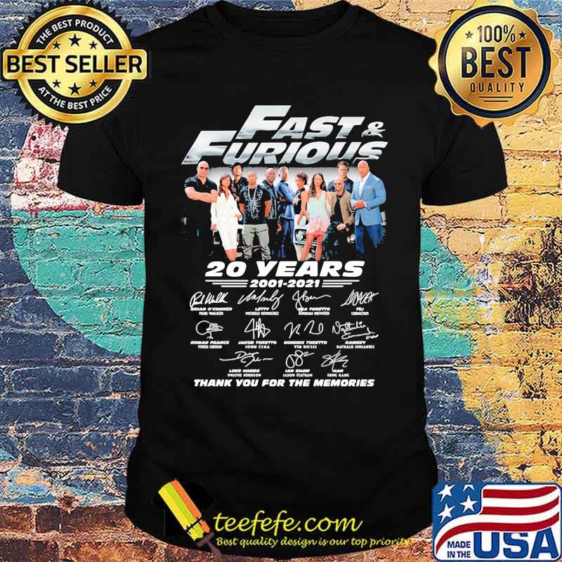 Fast And Furious 20 Years 2001 2021 Signature Thank You For The Memories Shirt