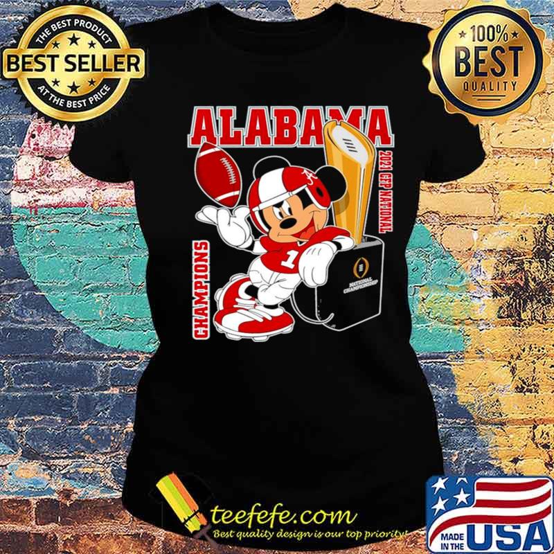 Mickey Mouse With Champions Of Alabama 2021 Cfp National s Ladies tee Mickey Mouse With Champions Of Alabama 2021 Cfp National s Ladies tee