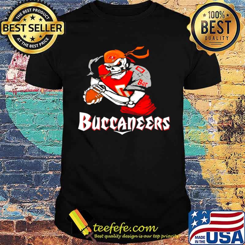 Skeleton playing Rugby Buccaneers shirt