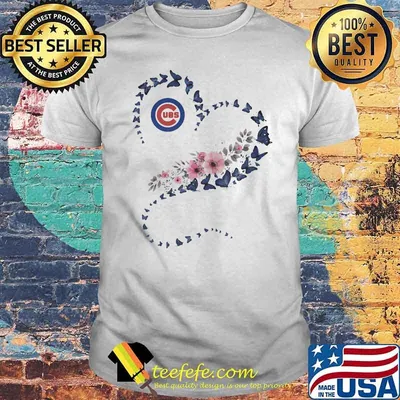 Chicago Cubs Era Heart Butterflies Blue Flowers Shirt