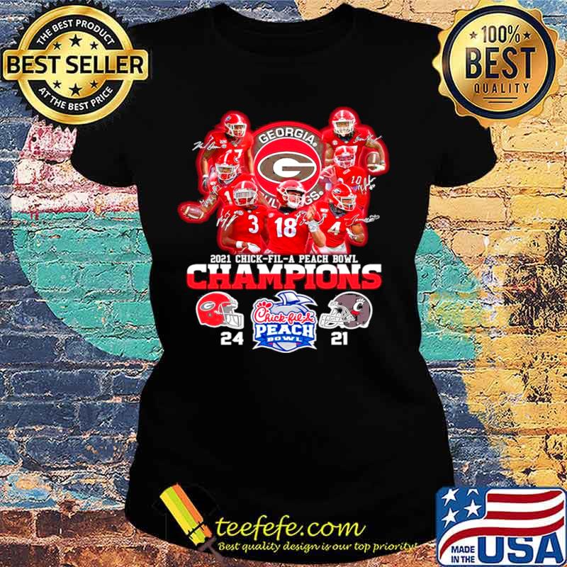 Georgia Bulldogs Team Football Players 2021 Chick Fil A Peach Bowl Champions 24 21 Cincinnati Ladies tee Georgia Bulldogs Team Football Players 2021 Chick Fil A Peach Bowl Champions 24 21 Cincinnati Ladies tee