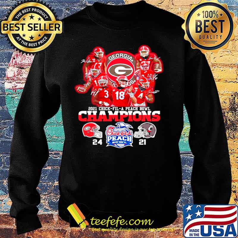 Georgia Bulldogs Team Football Players 2021 Chick Fil A Peach Bowl Champions 24 21 Cincinnati Sweater Georgia Bulldogs Team Football Players 2021 Chick Fil A Peach Bowl Champions 24 21 Cincinnati Sweater