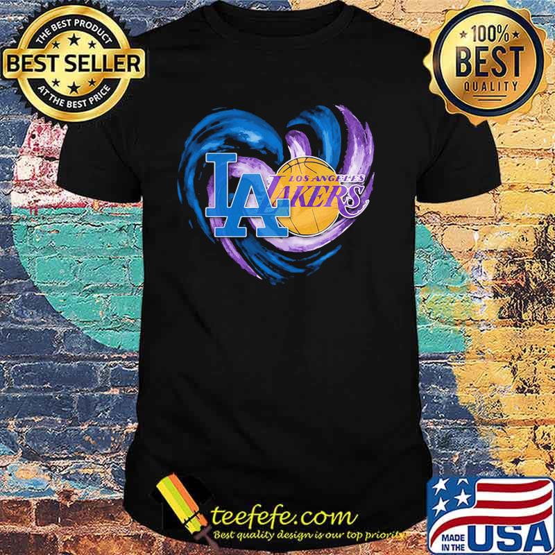 Heart Dodgers And Lakers For Life Football Shirt