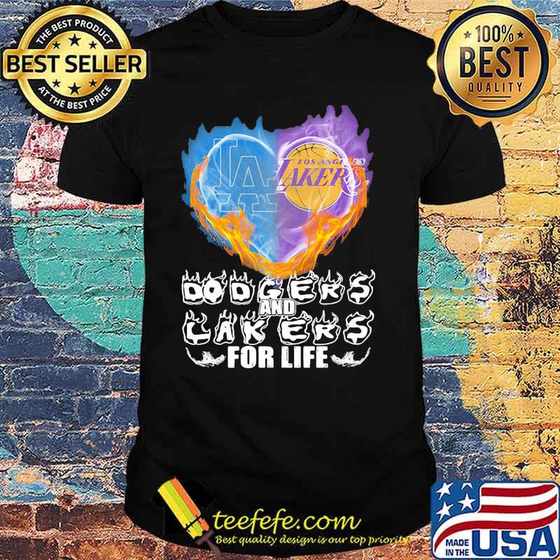 Heart Fire Dodgers And Lakers For Life Football Shirt