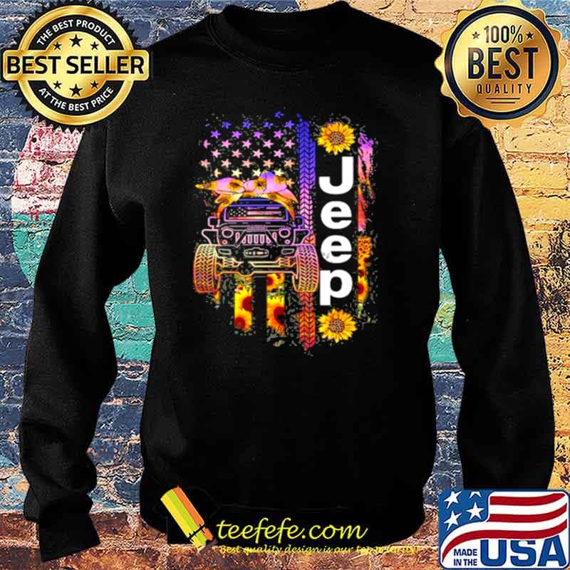 Jeep Wearing Sunflower Bandana Wheel Print American Flag Sweater Jeep Wearing Sunflower Bandana Wheel Print American Flag Sweater
