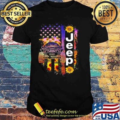 Jeep Wearing Sunflower Bandana Wheel Print American Flag shirt