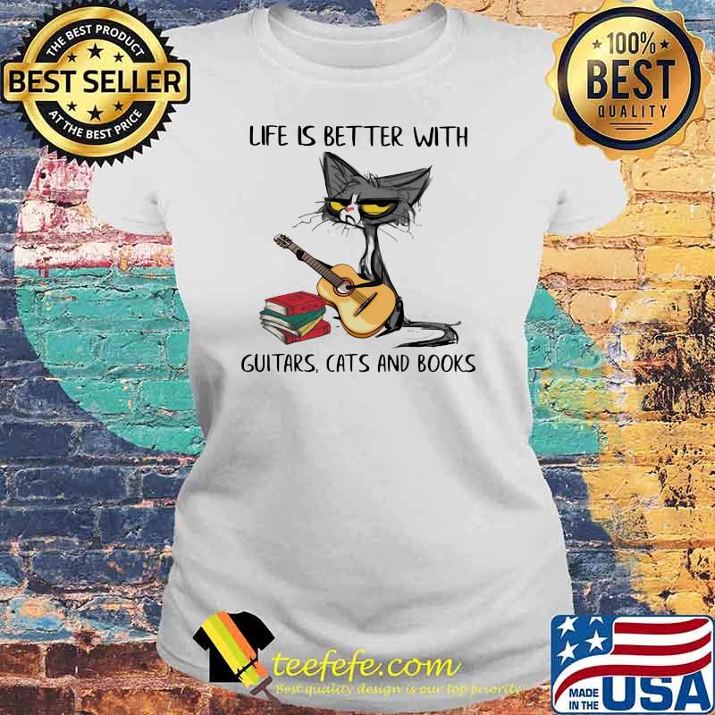 Life Is Better With Guitars Cats And Books Black Cat Shirt Laides tee Life Is Better With Guitars Cats And Books Black Cat Shirt Laides tee