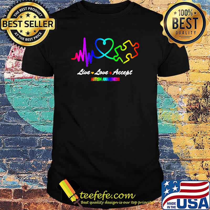 Live love accept autism awareness heart beat shirt