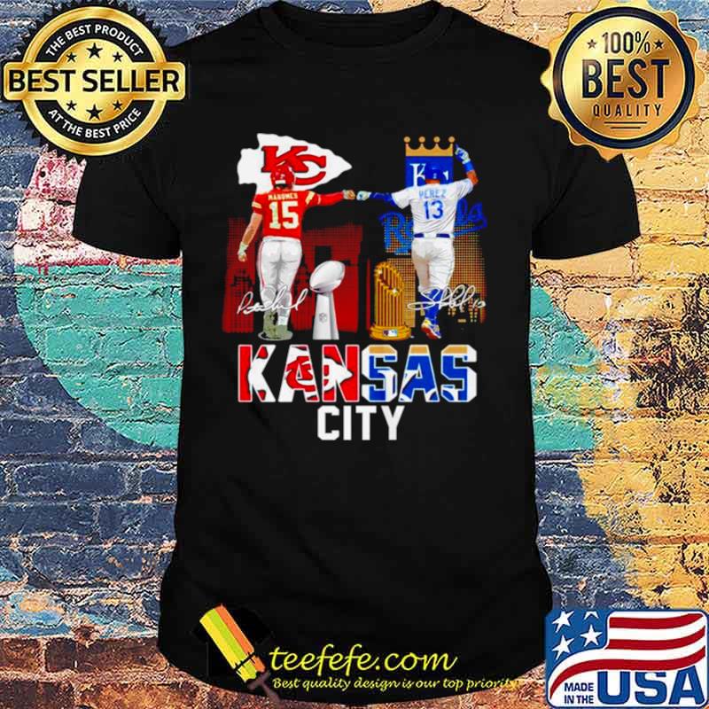 Patrick Mahomes Kansas City Chiefs vs Salvador Pérez Kansas City Royals  Kansas City 2021 signatures shirt, hoodie, sweater, long sleeve and tank top