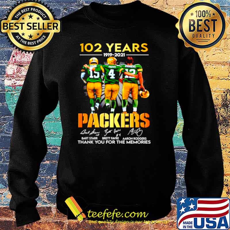Starr Favre Rodgers 102 Years 1919 2021 Green Bay Packers signatures Sweater Starr Favre Rodgers 102 Years 1919 2021 Green Bay Packers signatures Sweater