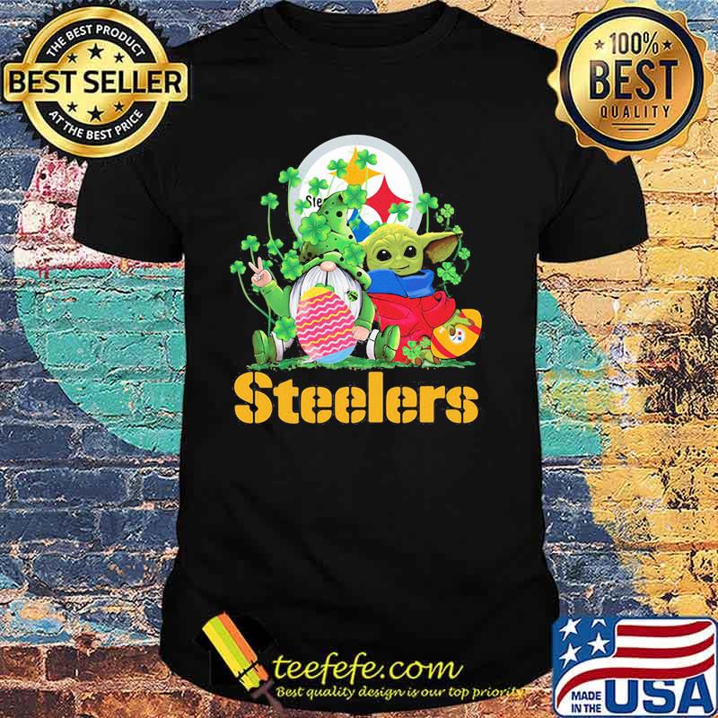 Steelers Football Baby Yoda Vs Gnome Happy Easters And St Patricks Day Shirt