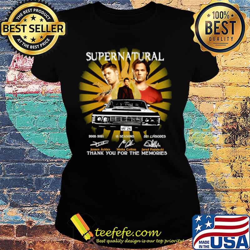 Supernatural Movie 2005 2021 Ackles Collins Padalecki Signatures Thanks For The Memories Ladies tee Supernatural Movie 2005 2021 Ackles Collins Padalecki Signatures Thanks For The Memories Ladies tee
