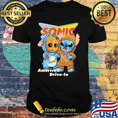 Americas Drive In Sonic Logo Baby Groot And Baby Stitch Shirt