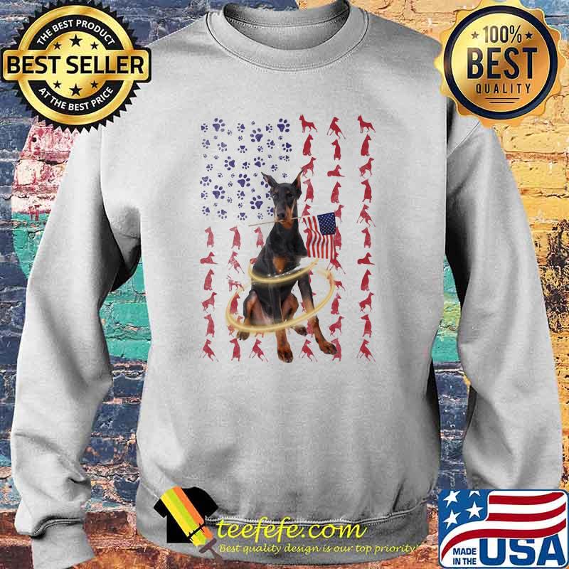 Doberman Pinscher With Flag Shirt Sweater Doberman Pinscher With Flag Shirt Sweater