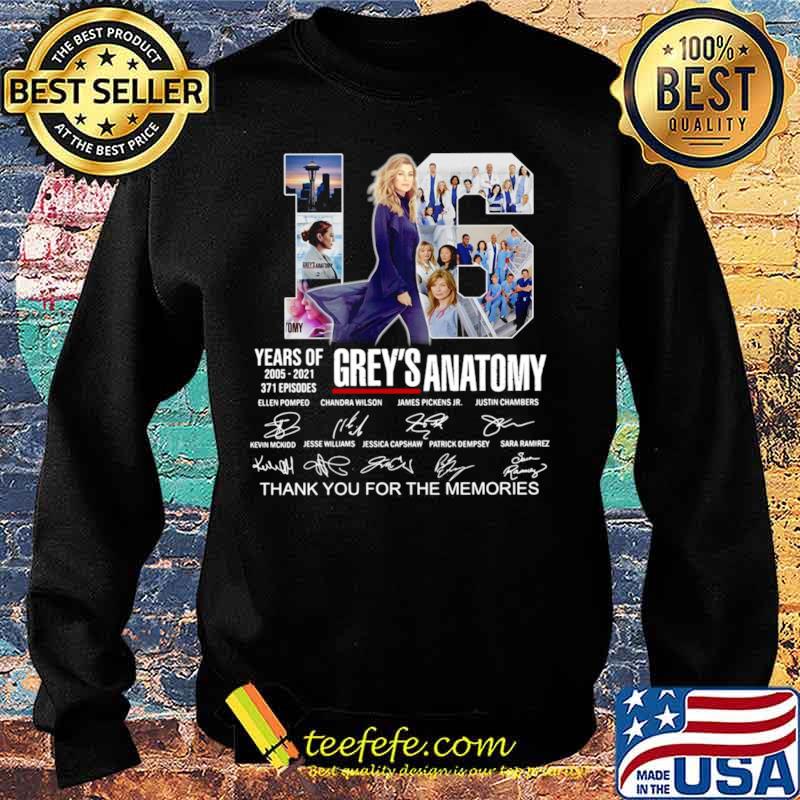 Greys Anatomy 16 Years Of 2005 2021 371 Episodes Thank You For The Memories Signatures Sweater Greys Anatomy 16 Years Of 2005 2021 371 Episodes Thank You For The Memories Signatures Sweater