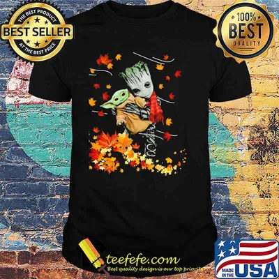 Groot Hug Baby Yoda Maple Leaves Shirt