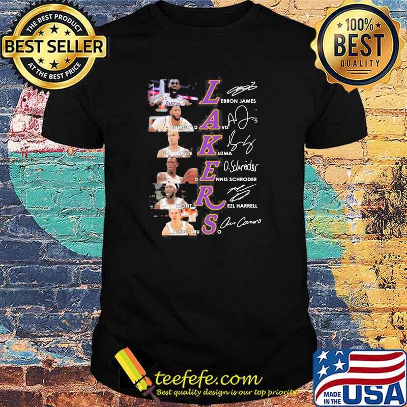Lakers Lebron James Anthony Davis Kyle Kuzma Dennis Schroder Mont Rezl Harrell Alex Caruso signatures shirt Lakers Lebron James Anthony Davis Kyle Kuzma Dennis Schroder Mont Rezl Harrell Alex Caruso signatures shirt