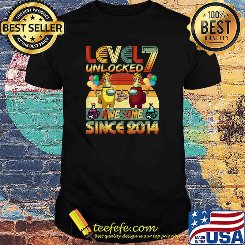 Level 7 Unlocked Among With Us 7th Birthday Vintage Shirt