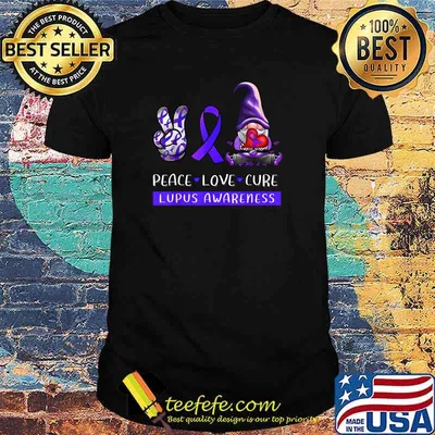 Lupus Awareness Peace Love Cure Purple Ribbon Gnome Shirt