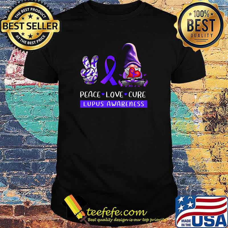Lupus Awareness Peace Love Cure Purple Ribbon Gnome Shirt