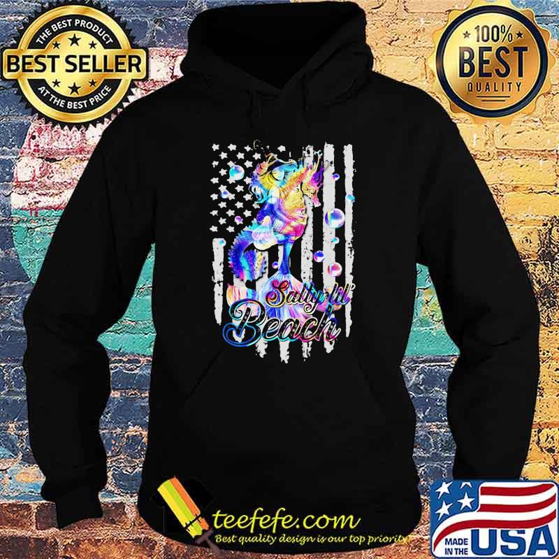 Mermaid Salty Lil' Beach American Flag Watercolor Shirt Hoodie Mermaid Salty Lil' Beach American Flag Watercolor Shirt Hoodie