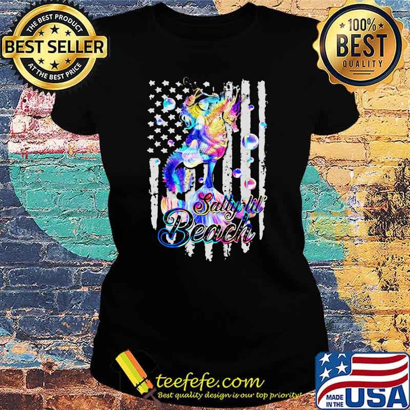 Mermaid Salty Lil' Beach American Flag Watercolor Shirt Ladies tee Mermaid Salty Lil' Beach American Flag Watercolor Shirt Ladies tee