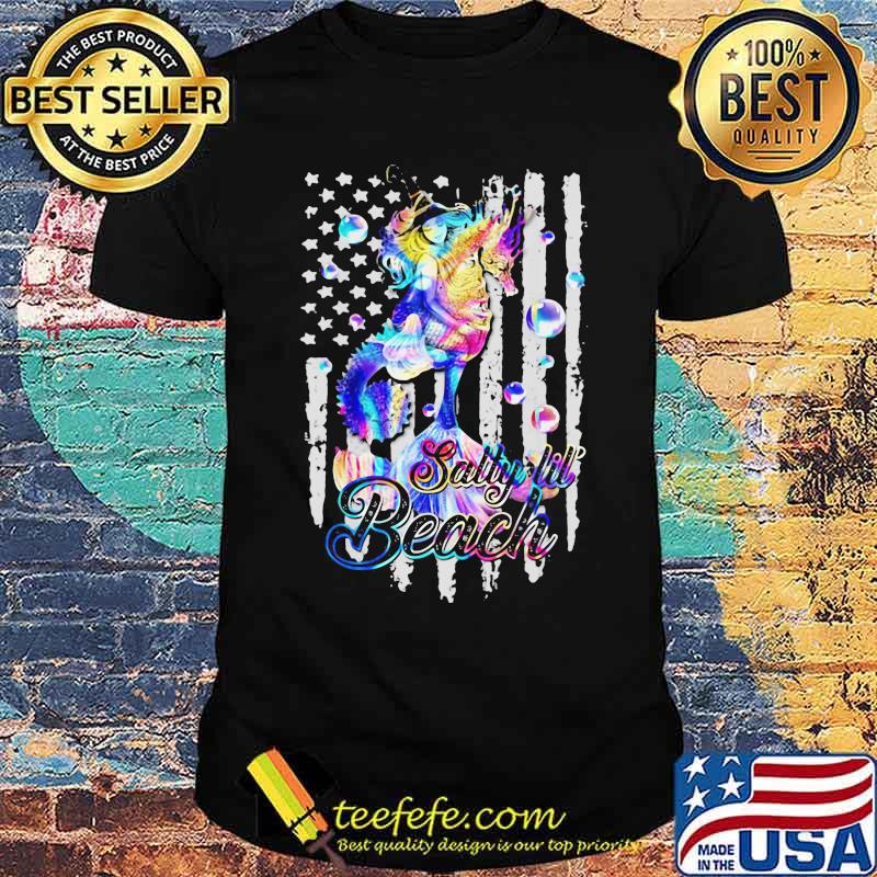 Mermaid Salty Lil' Beach American Flag Watercolor Shirt