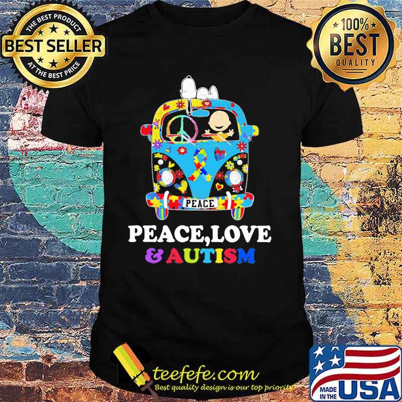 Peace Love And Autism Awareness Bus Snoopy Shirt