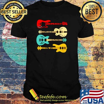 Peace Love Music Bass Guitar T shirt
