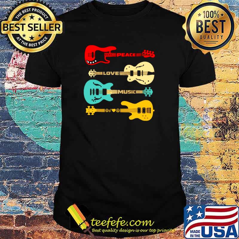 Peace Love Music Bass Guitar T shirt
