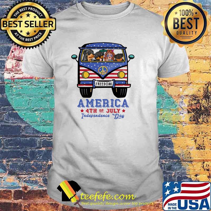 Rottweiler hippie Freedom America 4th of July Independence day shirt