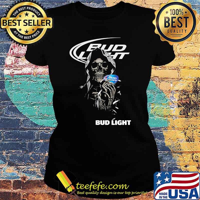 Skull Holding Bud Light Logo Shirt Ladies tee Skull Holding Bud Light Logo Shirt Ladies tee