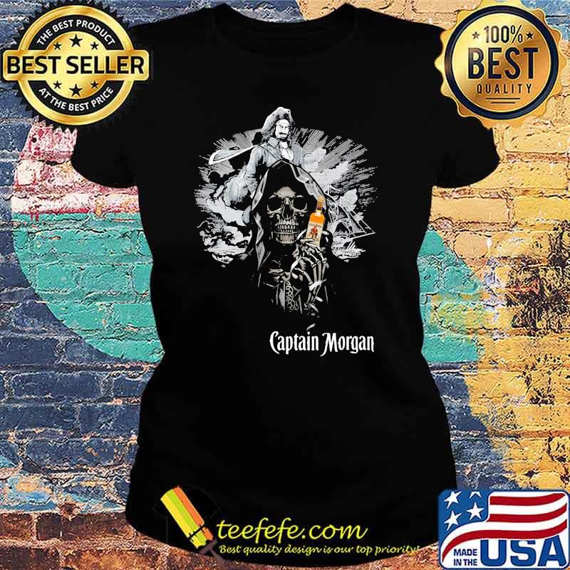 Skull Holding Captain Morgan Logo Shirt Ladies tee Skull Holding Captain Morgan Logo Shirt Ladies tee