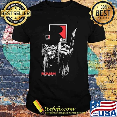 Skull Wear Hat And Holding Roush Logo Shirt