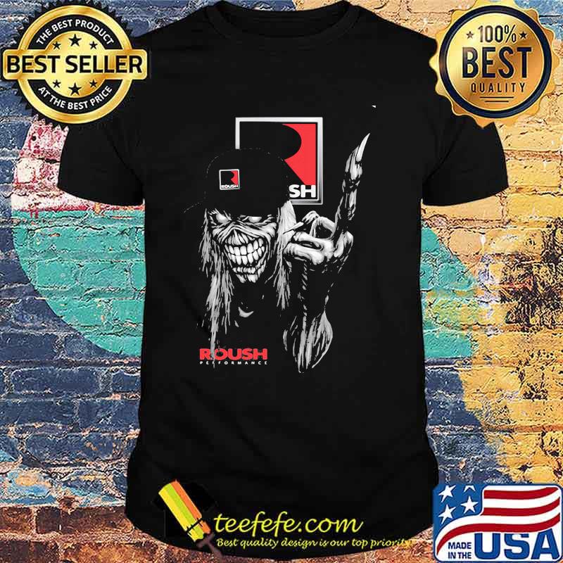 Skull Wear Hat And Holding Roush Logo Shirt