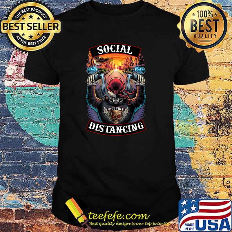 Social Distancing Mens Motorcycle Biker Skull Shirt